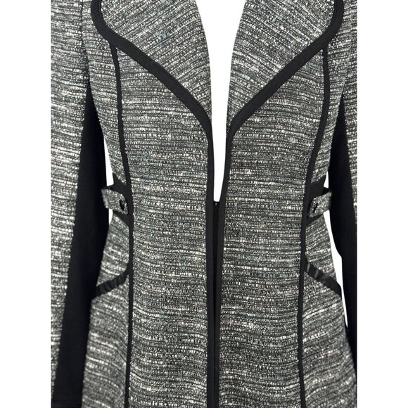 Laundry by Shelli Segal Black Gray Flare Coat Jacket Womens Size 6 Contrast Trim - Picture 6 of 16